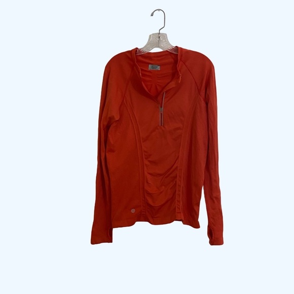 Athleta Orange Half Zip Activewear Long Sleeve Top Thumb Holes woman’s Large - Picture 1 of 7